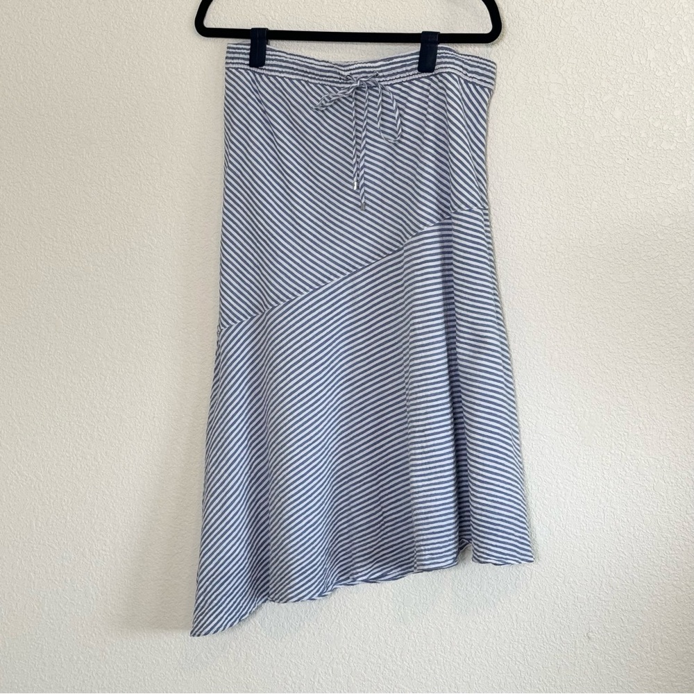 Lauren Ralph Lauren Skirt 10‎ Blue White Stripe Angled Hemline Cotton Lined